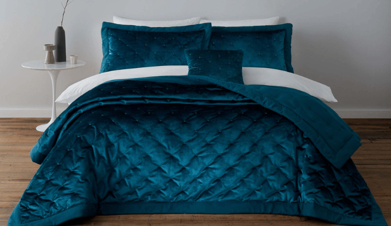 Valentina Velvet Teal Bedspread Teal by Dunelm