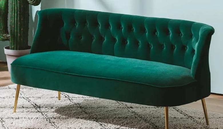 3 Seater Green Velvet Mid-Century Sofa by Homary