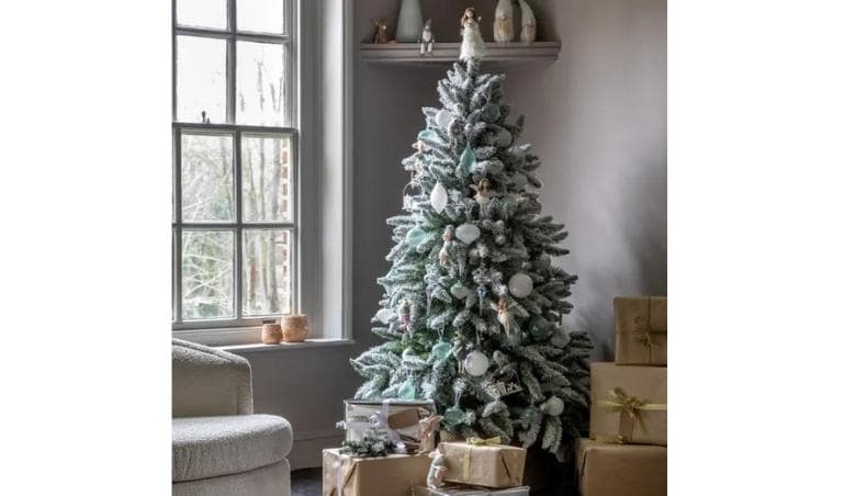 6ft Flocked Scottish Christmas Tree Green by Dunelm