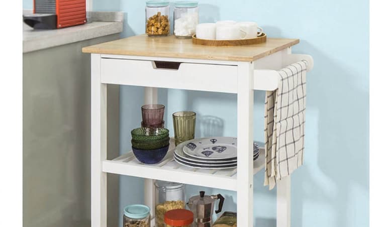 Faatima 65cm Kitchen Trolley Solid Wood Top and Locking Wheels by Wayfair