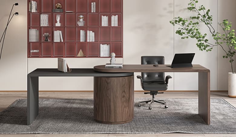 Modern L Shaped Desk in Walnut with 1 Cabinet u0026 2 Drawers 1520mm Executive Office Desk by Homary