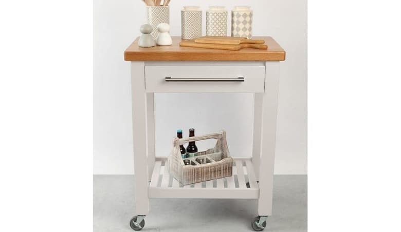 Studio Kitchen Trolley in White with Oak Top by Artisanti