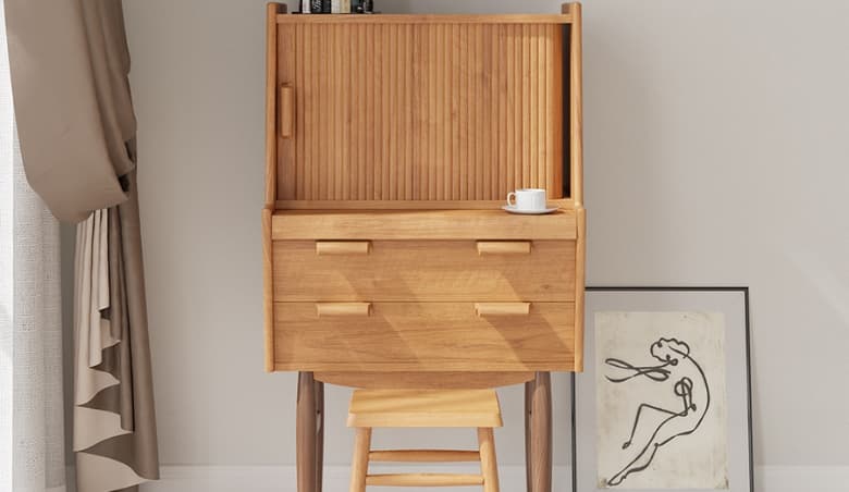 700mm Mid-Century Modern Natural u0026 Walnut Secretary Desk with Ample Storage By Homary