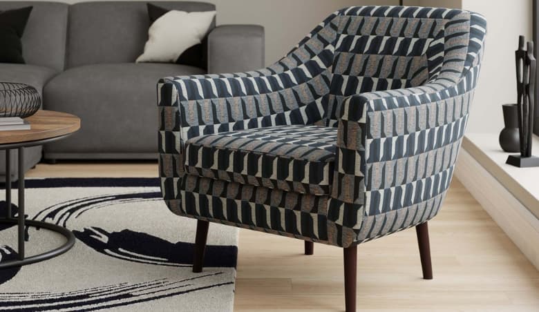 Eddie Regents Jacquard Tub Chair Navy Navy Blue_White By Dunelm
