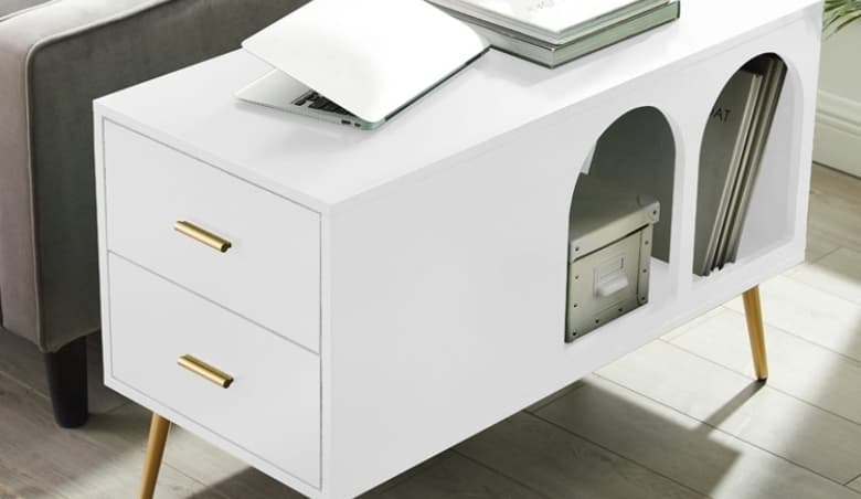 Narre White End Table with Storage Living Room Side Table 2 Drawer u0026 Open Storage By Homary