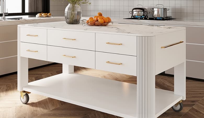 1525mm White Kitchen Island with Wheels Modern Kitchen Cabinet Drawersu0026Doorsu0026Shelf By Homary