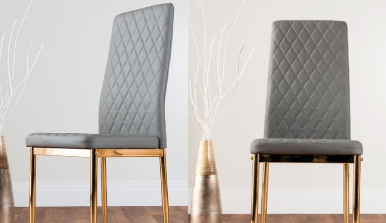 6x Milan Grey Gold Hatched Faux Leather Dining Chairs By FurnitureBox