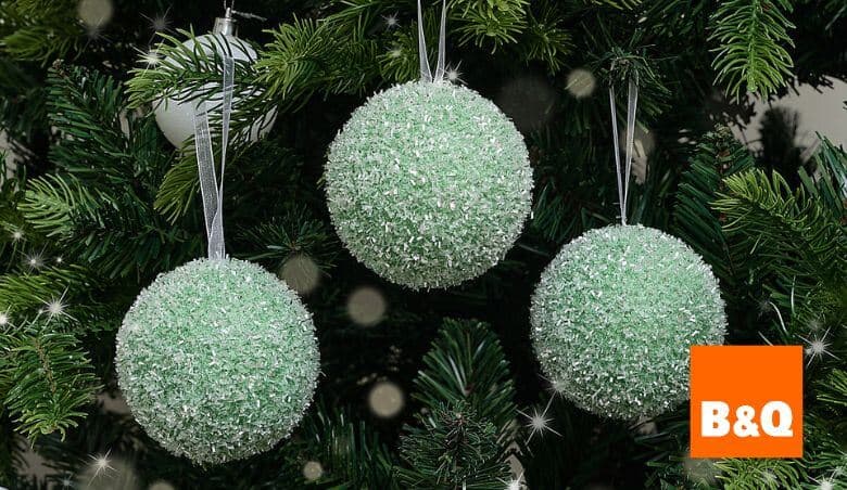 B&Q - Set Of 3 Round Sage Green Frosted Baubles