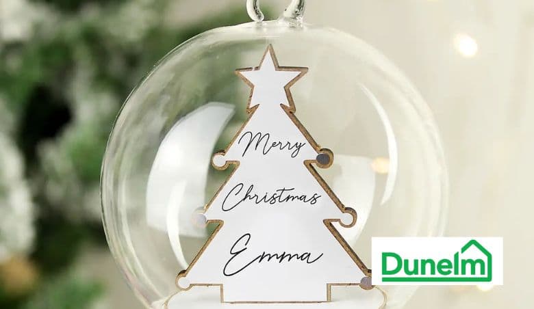 Dunelm - Personalised Wooden Christmas Tree Glass Bauble