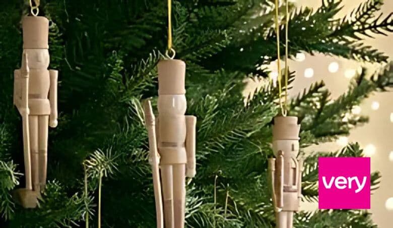 Very - Set Of 6 Wood-Effect Nutcracker Christmas Tree Decorations