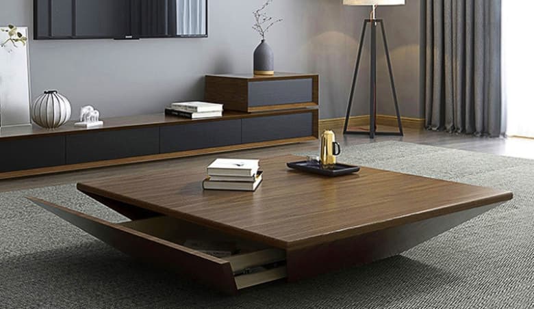 Modern Wood Coffee Table with Storage Square Drum Coffee Table with Drawer By Homary