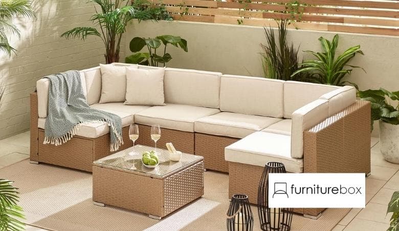Orlando Beige Rattan 6 Seat Modular Garden Sofa by Furniturebox