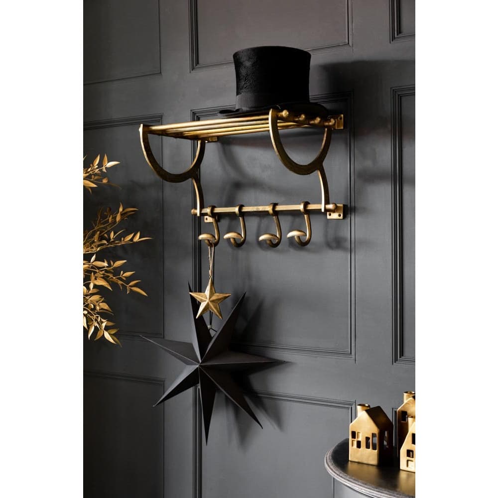 Antique gold luggage rack with coat hooks f