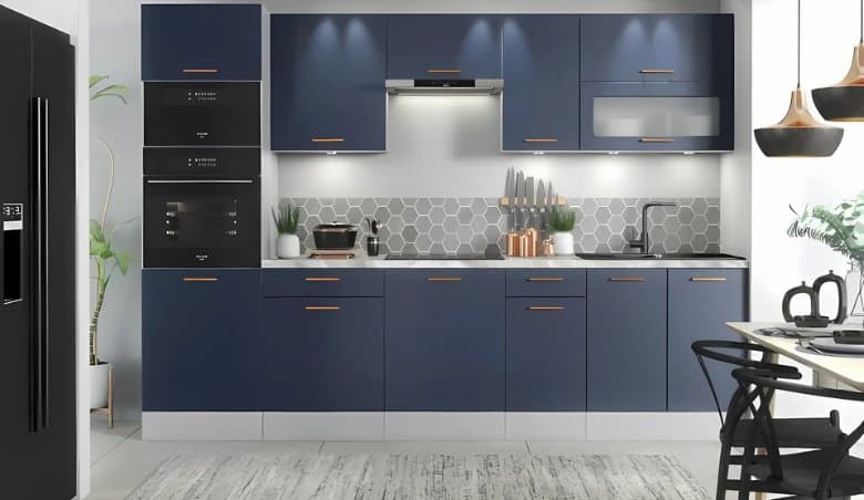 Nora Navy Kitchen Cabinets Set 9 Units Complete by Impact Furniture
