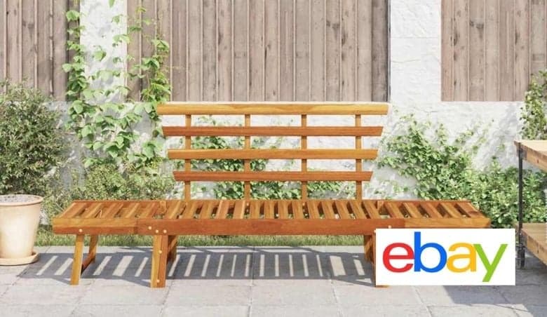 Solid Acacia Wood Garden Bench 2-in-1 Patio Sunbed by eBay