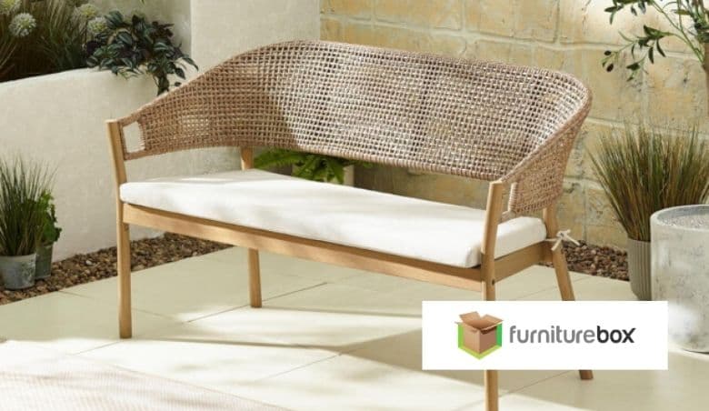 Asa Wood, Wicker & Cream 2/3 Seater Garden Bench by FurnitureBox
