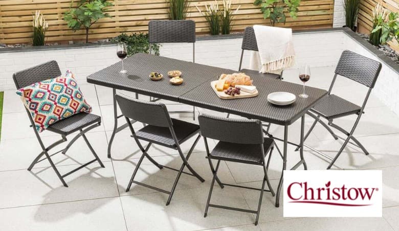 Rattan Effect 6 Seater Dining Set (6ft) by Christow