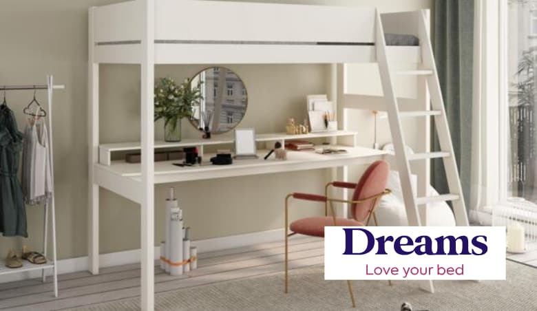 Anderson XL High Sleeper Bed Frame with Desk White by Dreams